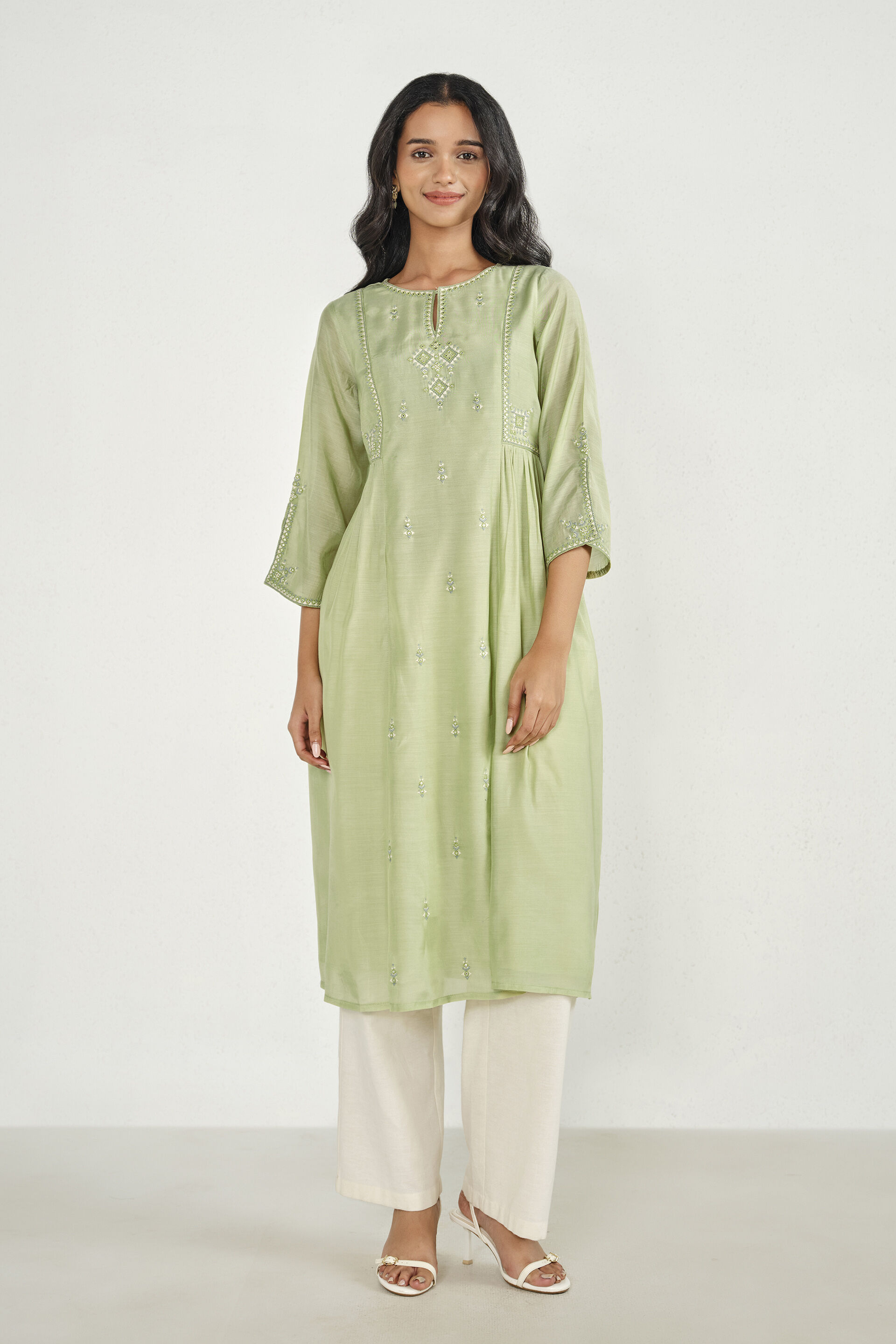 Yashvi Sage Embroidered Kurta, Sage Green, image 3